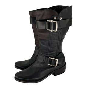 Vera Wang Lavender‎ Label Chantel Moto Boots Size 7 Black Leather Mid Calf
